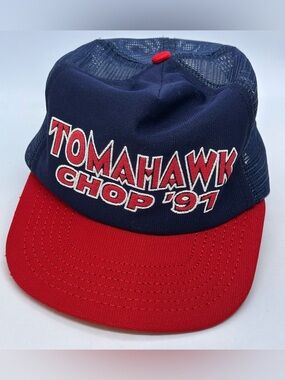 VTG 1990's Atlanta Braves Tomahawk Chop '91 Snapback Trucker Hat Cap Made USA
